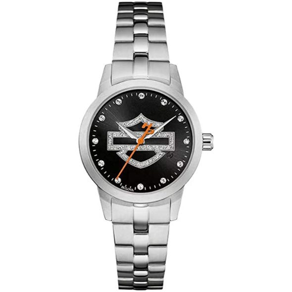 HARLEY-DAVIDSON WOMENS GLITTER OPEN BAR & SHIELD WATCH