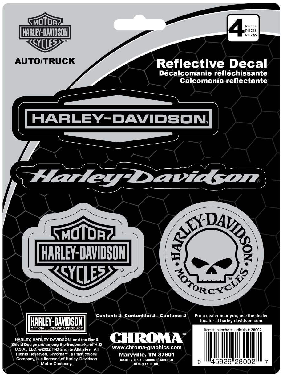 HARLEY-DAVIDSON 4-PIECE REFLECTIVE LOGOS - 4 PACK - 6 X 8 IN DECALS