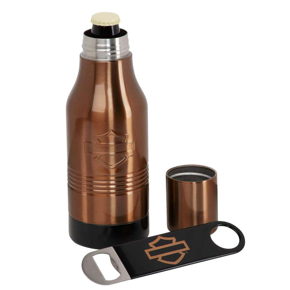 HARLEY-DAVIDSON OPEN B&S STAINLESS STEEL BOTTLE COOLER & OPENER SET
