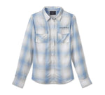 HARLEY-DAVIDSON WOMENS STACKED BAR & SHIELD LONG SLEEVE VISCOSE SHIRT