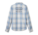 HARLEY-DAVIDSON WOMENS STACKED BAR & SHIELD LONG SLEEVE VISCOSE SHIRT