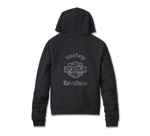 HARLEY-DAVIDSON WOMENS WILD CAT BAR & SHIELD RAGLAN HOODIE