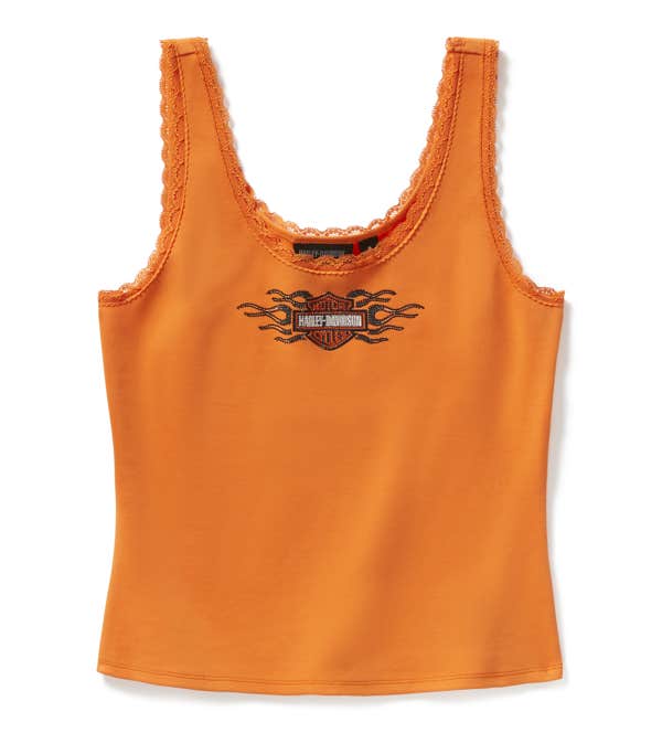 HARLEY-DAVIDSON WOMENS VINTAGE FLAMES BLING LACE TRIM TANK