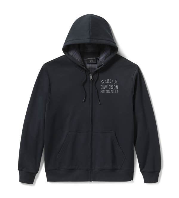 HARLEY-DAVIDSON MENS PLAID LINED ZIP HOODIE