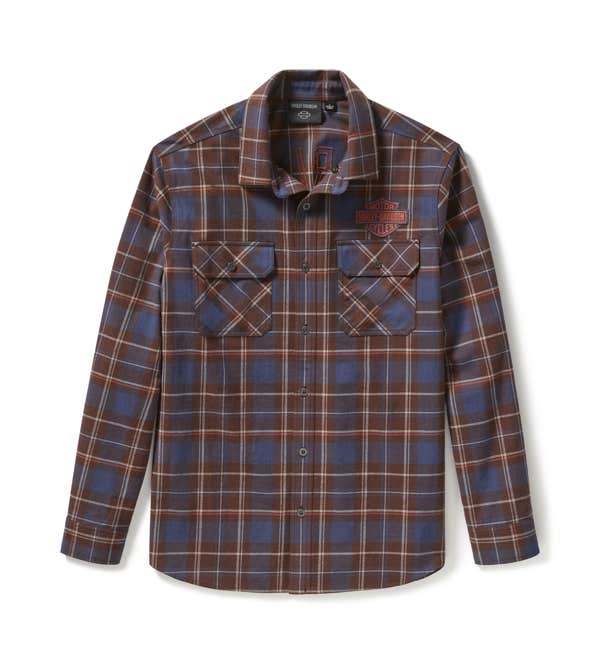 HARLEY-DAVIDSON MENS RACER FONT YARN DYED PLAID SHIRT