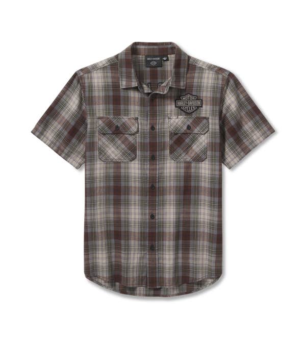 HARLEY-DAVIDSON MENS RACER FONT YARN DYE PLAID SHIRT