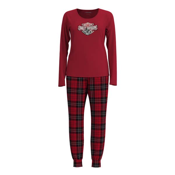 HARLEY-DAVIDSON WOMENS BAR & SHIELD PLAID PAJAMA SET