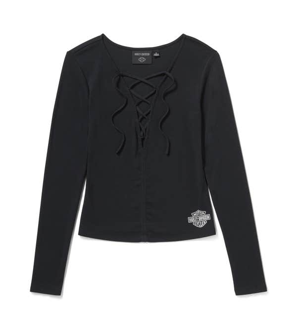 HARLEY-DAVIDSON WOMENS LACE UP LONG SLEEVE TOP