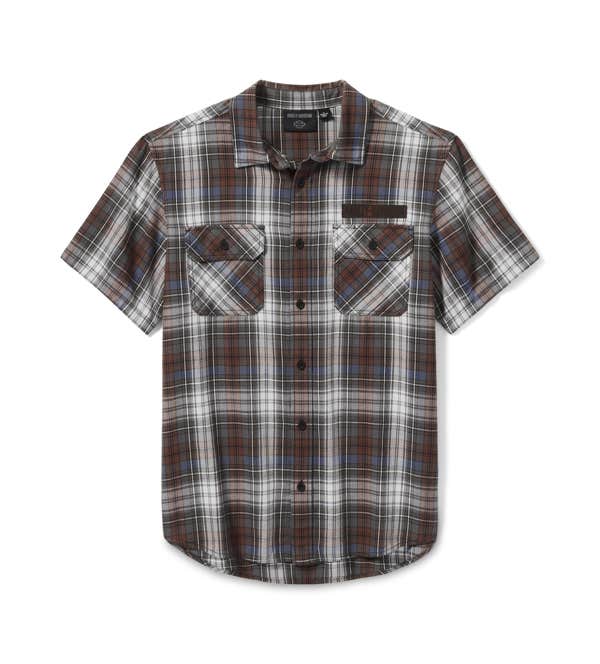 HARLEY-DAVIDSON MENS BLOCK FONT YARN DYED PLAID SHIRT