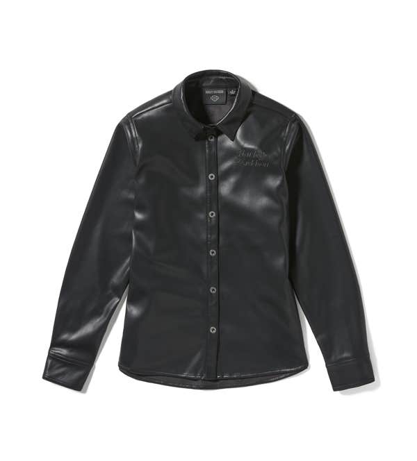 HARLEY-DAVIDSON WOMENS METALLIC DAGGER FAUX LEATHER SHIRT