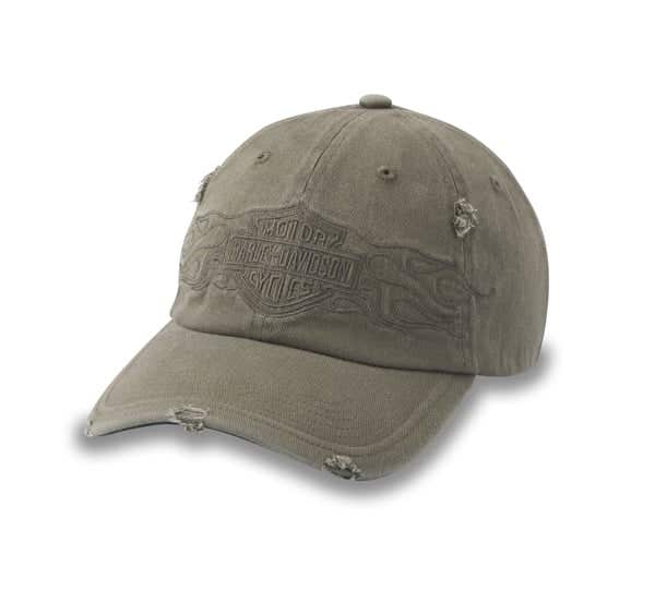 HARLEY-DAVIDSON MENS FLYING LAP DISTRESSED STRETCH-FIT CAP