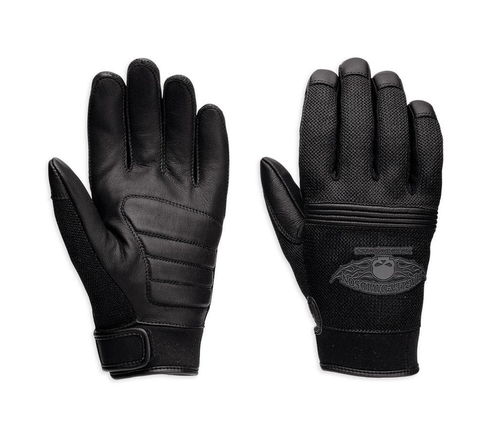 HARLEY-DAVIDSON MENS WINGED SKULL LEATHER AND MESH GLOVES