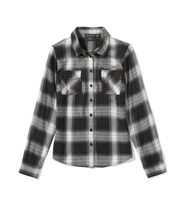 HARLEY-DAVIDSON WOMENS ESSENTIAL B&S WOVEN PLAID LONG SLEEVE