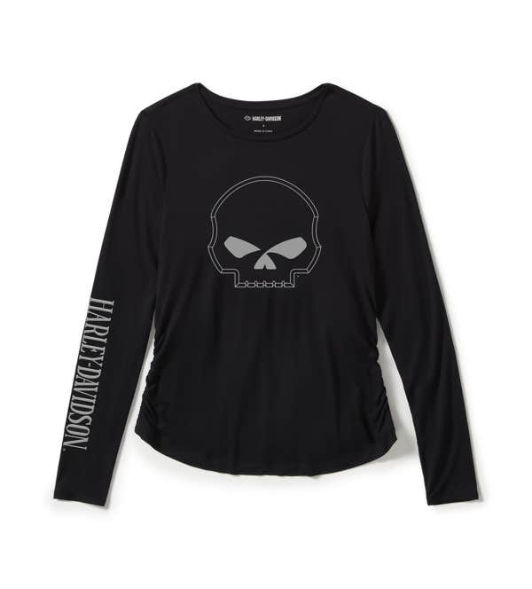 HARLEY-DAVIDSON WOMENS WILLIE G SKULL LONG SLEEVE RAGLAN TOP