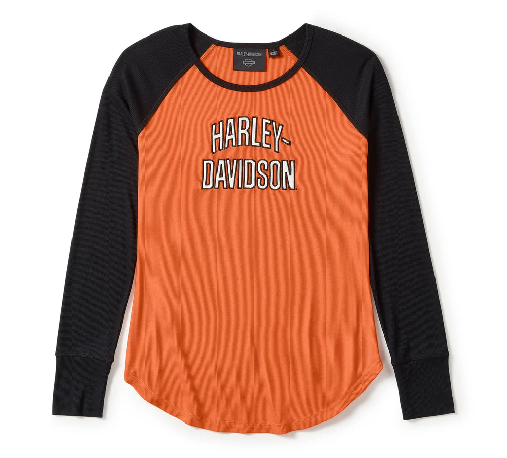 HARLEY-DAVIDSON WOMENS ESSENTIAL ARCHED FONT LONG SLEEVE RAGLAN