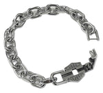 HARLEY-DAVIDSON MENS VINTAGE BAR & SHIELD LINK BRACELET- SILVER STAINLESS STEEL