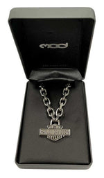 HARLEY-DAVIDSON MENS VINTAGE BAR & SHIELD LARGE LINK NECKLACE - STAINLESS STEEL