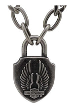 HARLEY-DAVIDSON MENS DEADLOCK WINGS PADLOCK CHAIN NECKLACE - STAINLESS STEEL