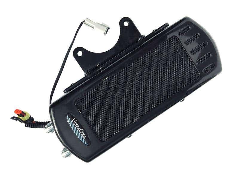 ULTRA COOL OIL COOLERS FAN ASSISTED SIDE MOUNT OIL COOLER KIT - GLOSS BLACK. FITS DYNA 1991-2017