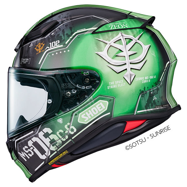 Shoei NXR2 Helmet - MS-06C-6 Gundam Zaku II TC-4-Full Face – XS Green/Black