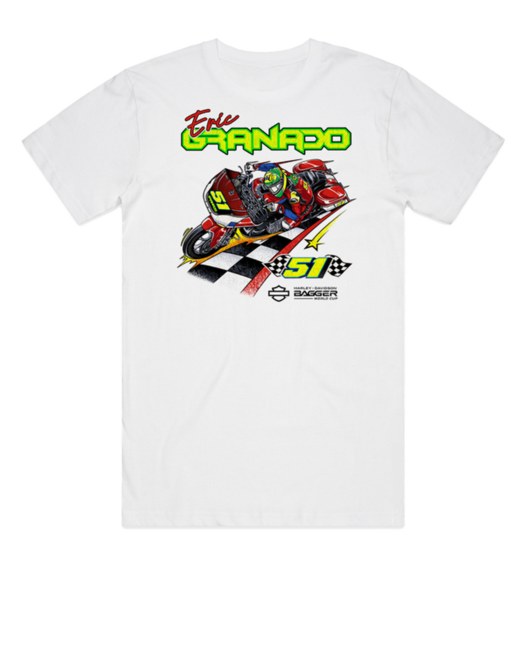 Joe Rascal Racing Eric Granado #51 Official Bagger World Cup Tee - White