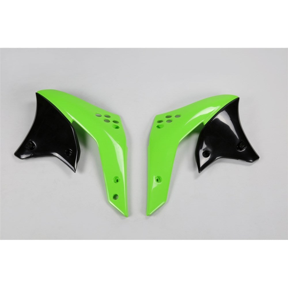 UFO KAWASAKI RADIATOR SHROUDS KX250F 07 (OEM GRN/BLK) [ONC01]