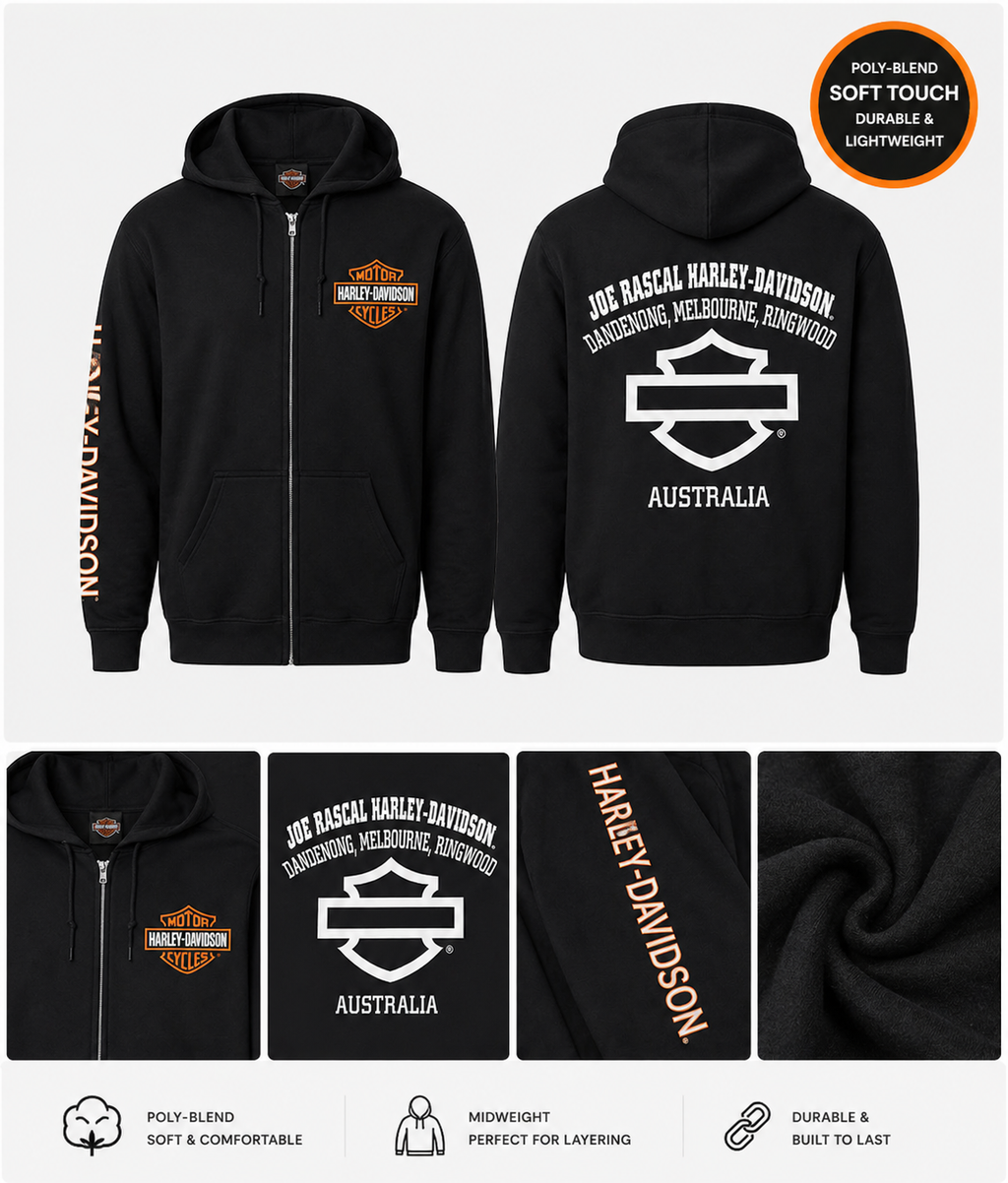Harley-Davidson Men’s Bar & Shield Chest Logo Hoodie – Black | Exclusive Joe Rascal Back Print