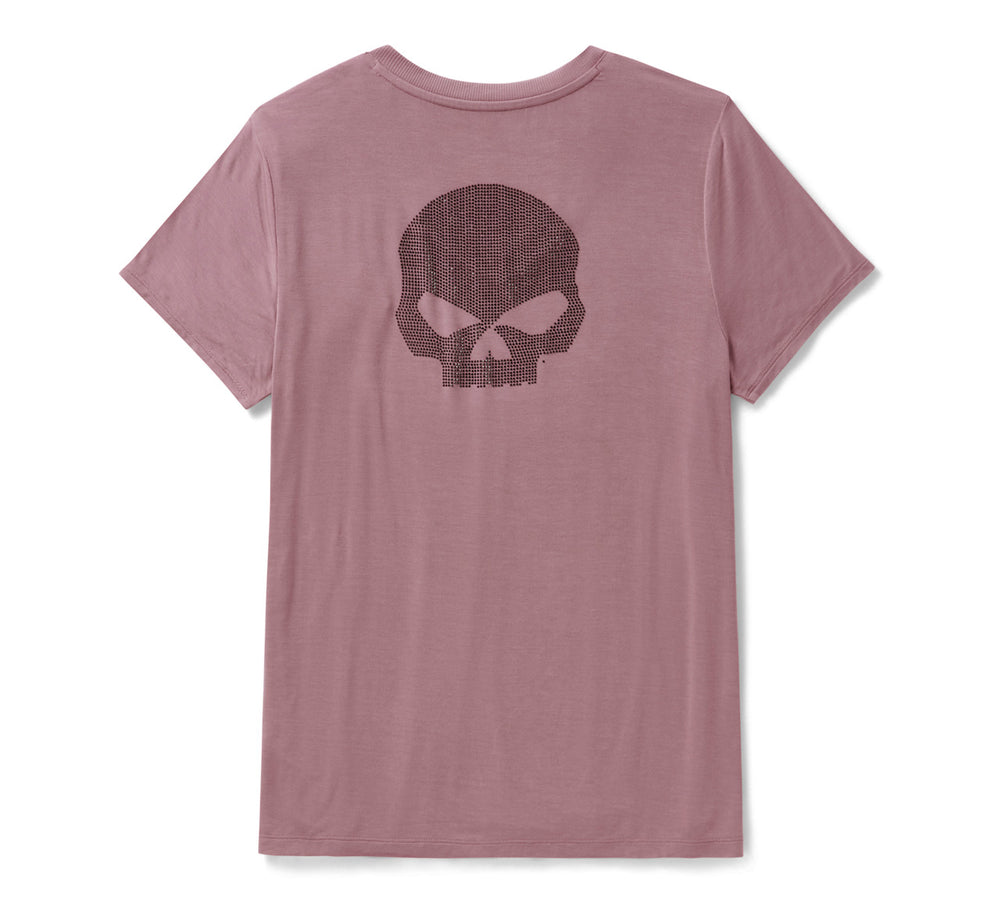 Women's Willie G Skull Bling V-neck - Nostalgia Rose