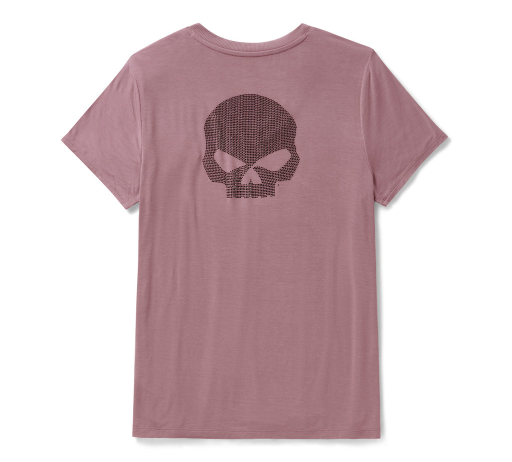 Women's Willie G Skull Bling V-neck - Nostalgia Rose