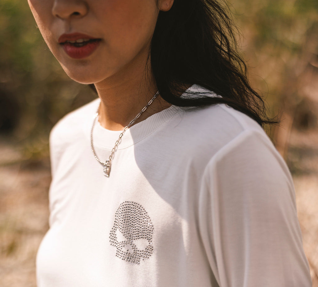 Women's Willie G Skull Bling Long Sleeve - Cloud Dancer