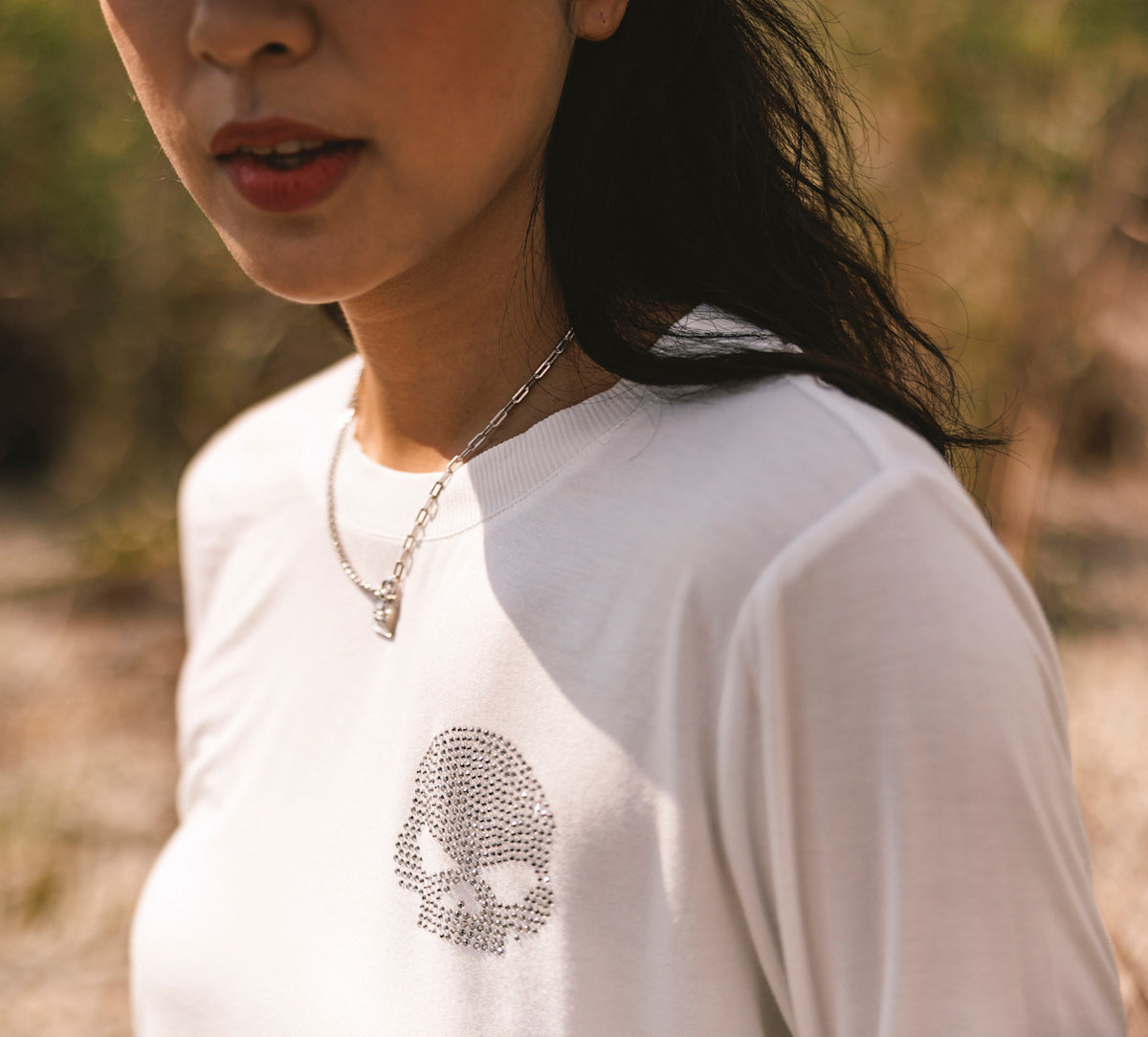 Women's Willie G Skull Bling Long Sleeve - Cloud Dancer