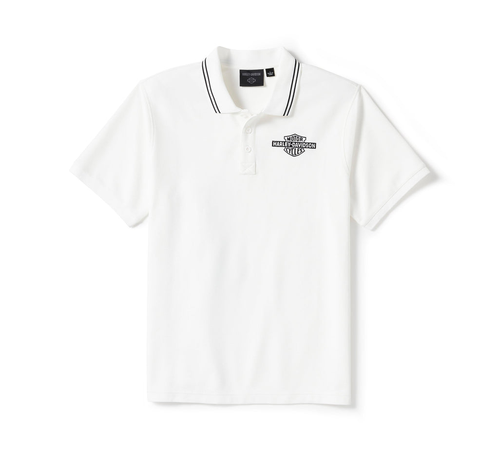Harley-Davidson Men's Bar & Shield Solid Pique Polo - Bright White