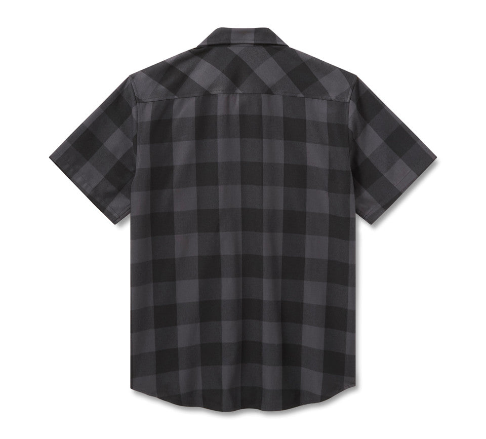 Harley-Davidson Men's H-D Standard Short Sleeve Plaid Shirt - Asphalt & Harley Black - back view