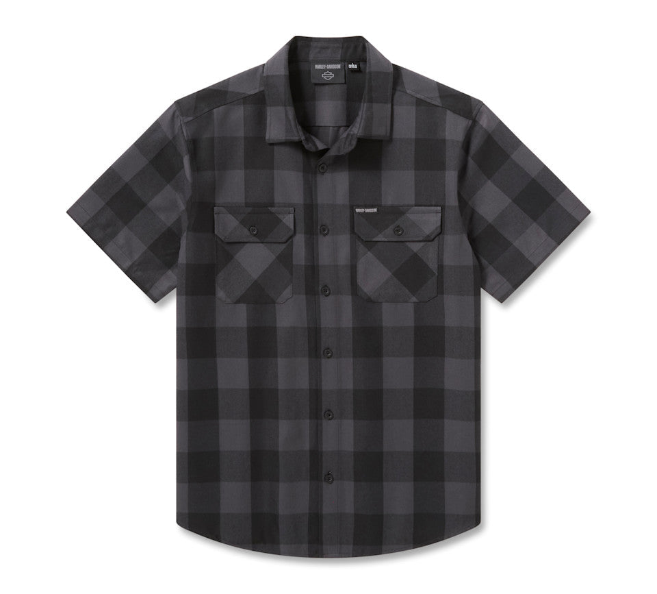 Harley-Davidson Men's H-D Standard Short Sleeve Plaid Shirt - Asphalt & Harley Black - front view