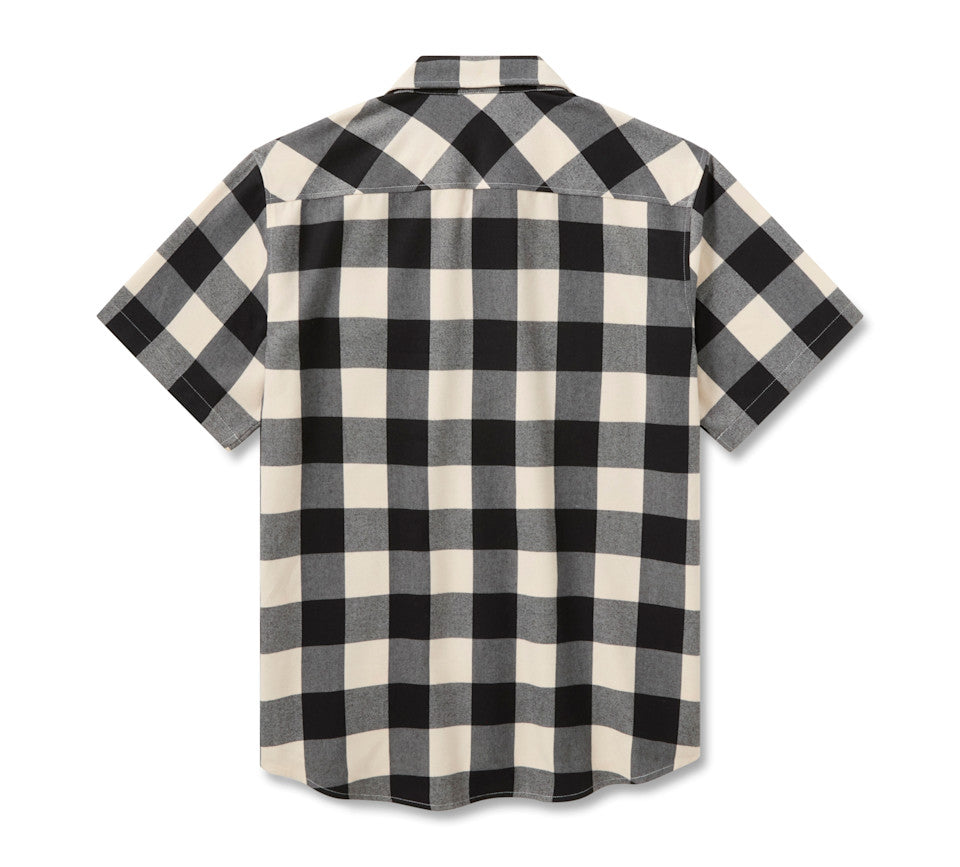 Harley-Davidson Men's H-D Standard Short Sleeve Plaid Shirt - Birch & Harley Black - back view
