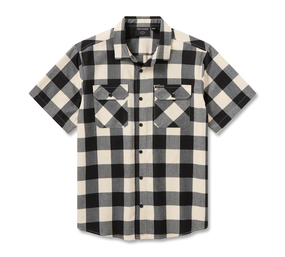 Harley-Davidson Men's H-D Standard Short Sleeve Plaid Shirt - Birch & Harley Black - front view