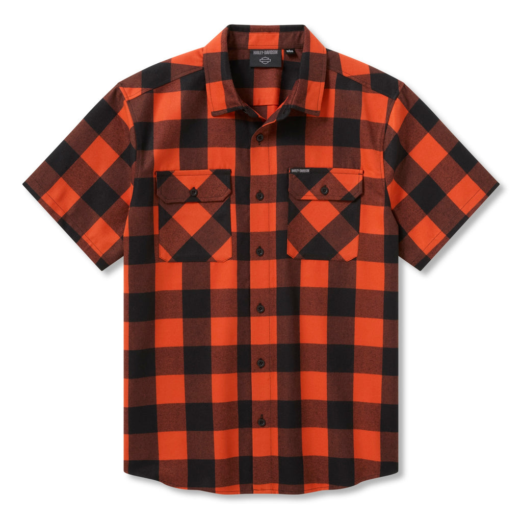 Harley-Davidson Men's H-D Standard Short Sleeve Plaid Shirt - Harley Black & Vintage Orange - front view