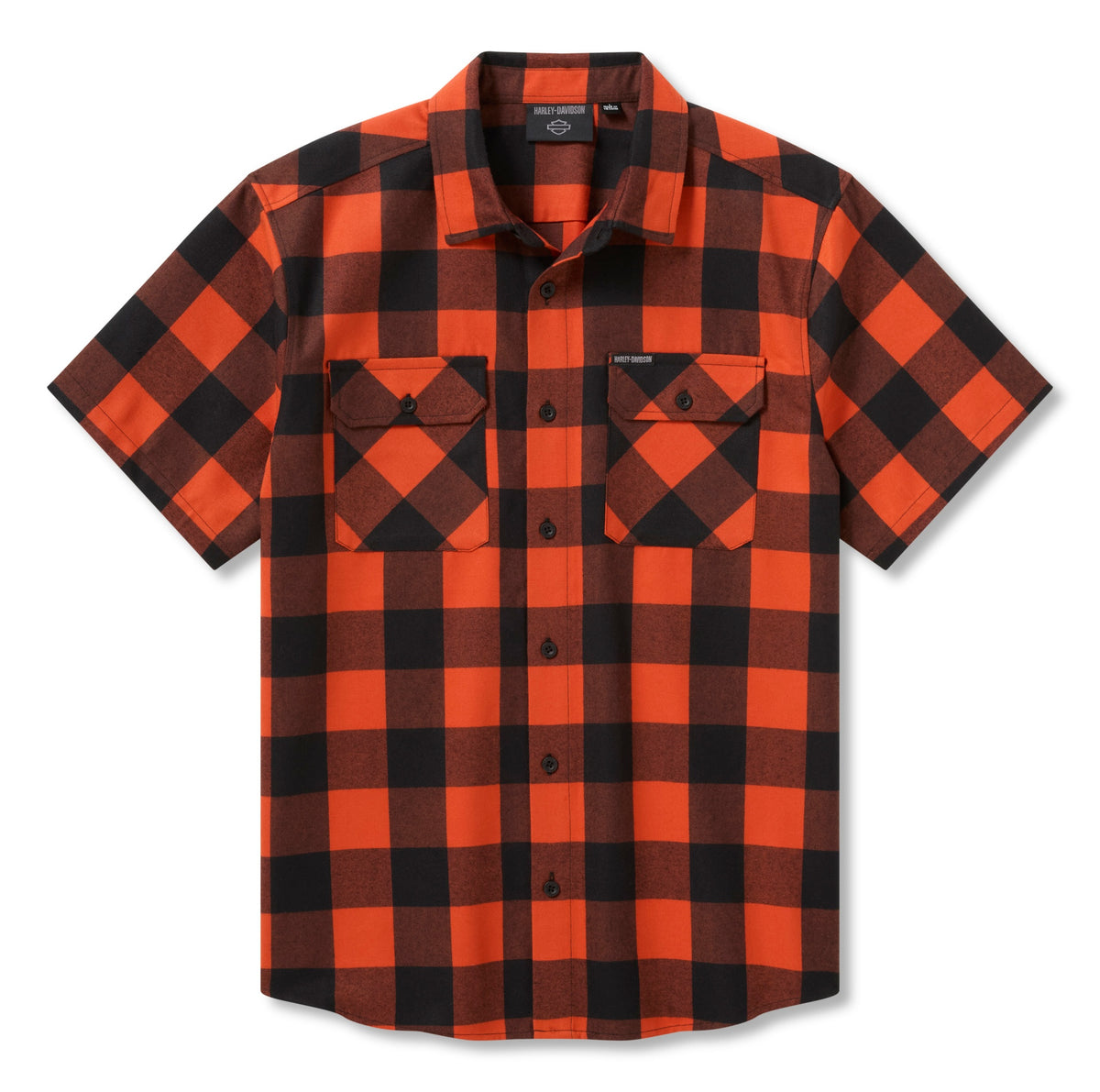 Harley-Davidson Men's H-D Standard Short Sleeve Plaid Shirt - Harley Black & Vintage Orange - front view