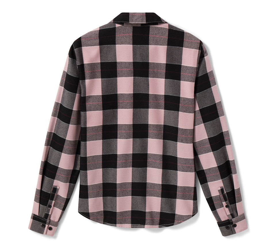 Harley-Davidson Women's H-D Standard Buffalo Plaid Long Sleeve Shirt - Plaid - Dusty Mauve & Harley Black - back view