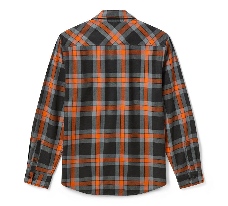 Harley-Davidson Men's H-D Standard Long Sleeve Plaid Shirt - Hawaiian Sunset & Harley Black - back view