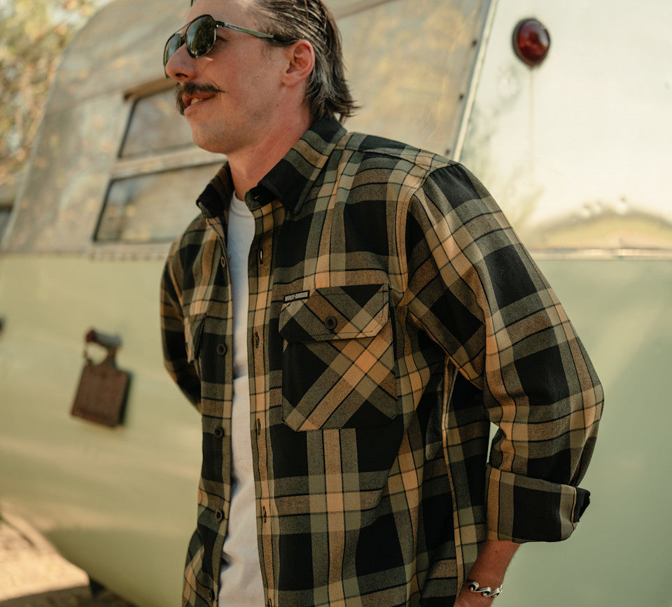 Harley-Davidson Men's H-D Standard Long Sleeve Plaid Shirt - Chicory & Harley Black - additional view 3
