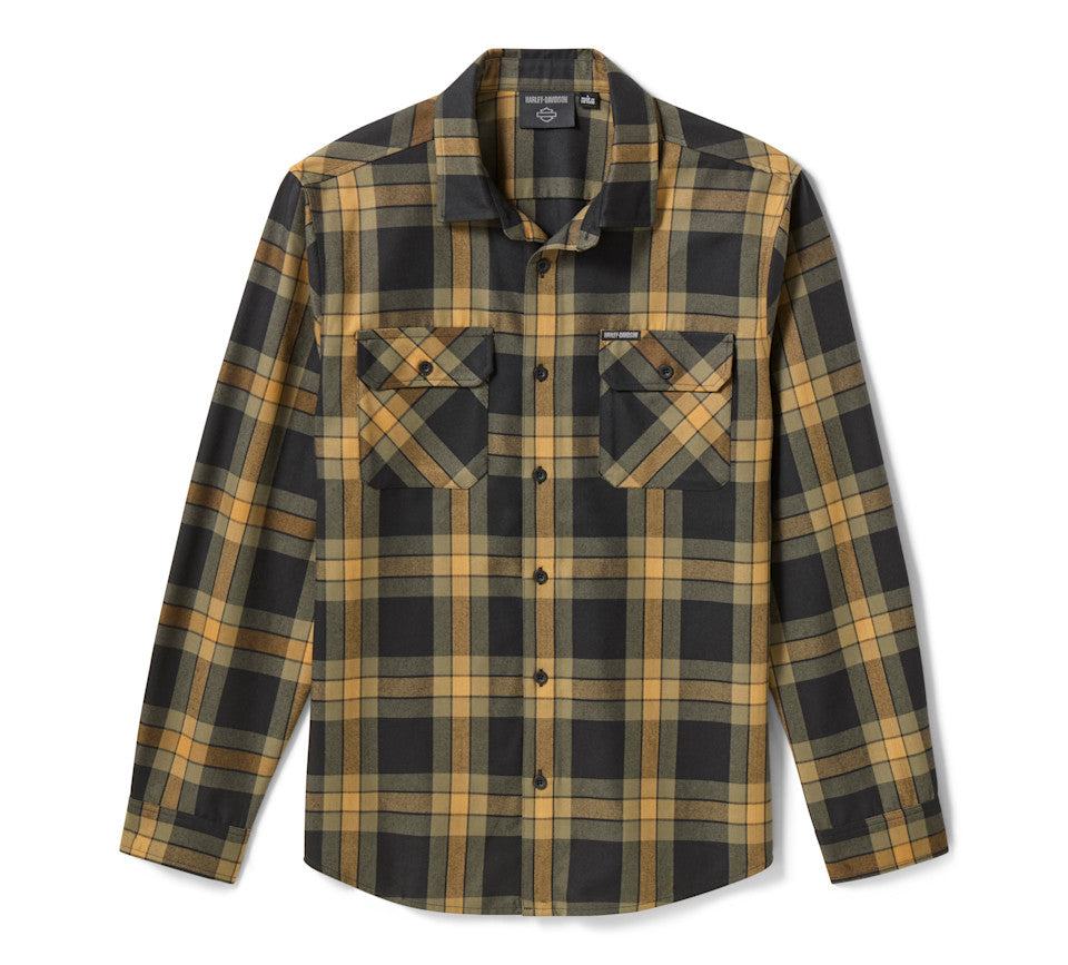 Harley-Davidson Men's H-D Standard Long Sleeve Plaid Shirt - Chicory & Harley Black - front view
