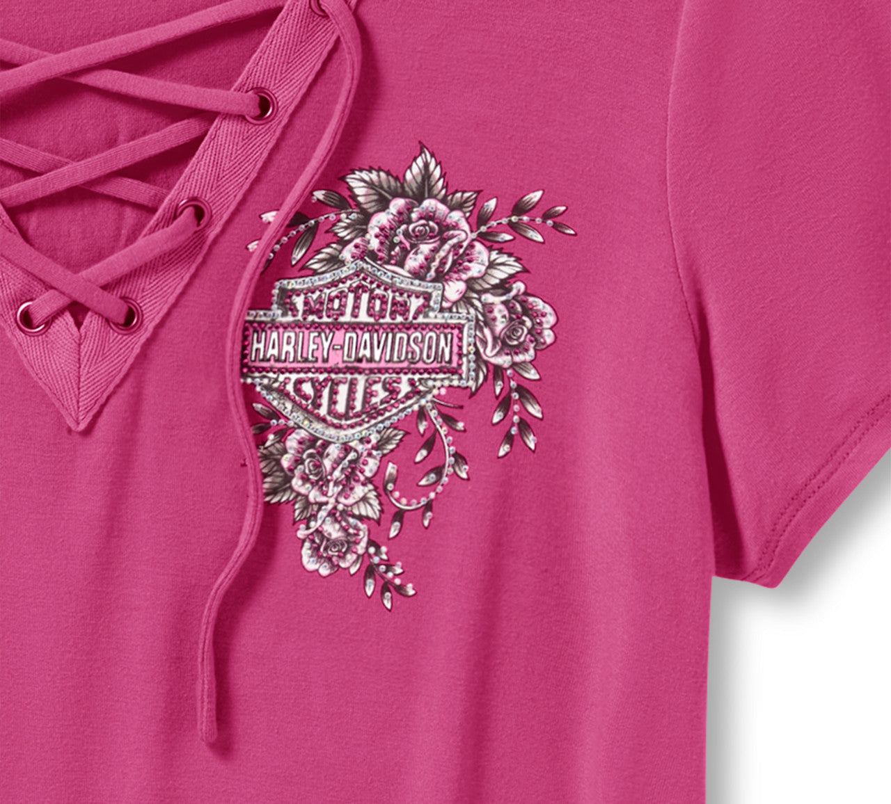 Harley-Davidson Women's Bling Angel Wings Short Sleeve Laced Front Tee