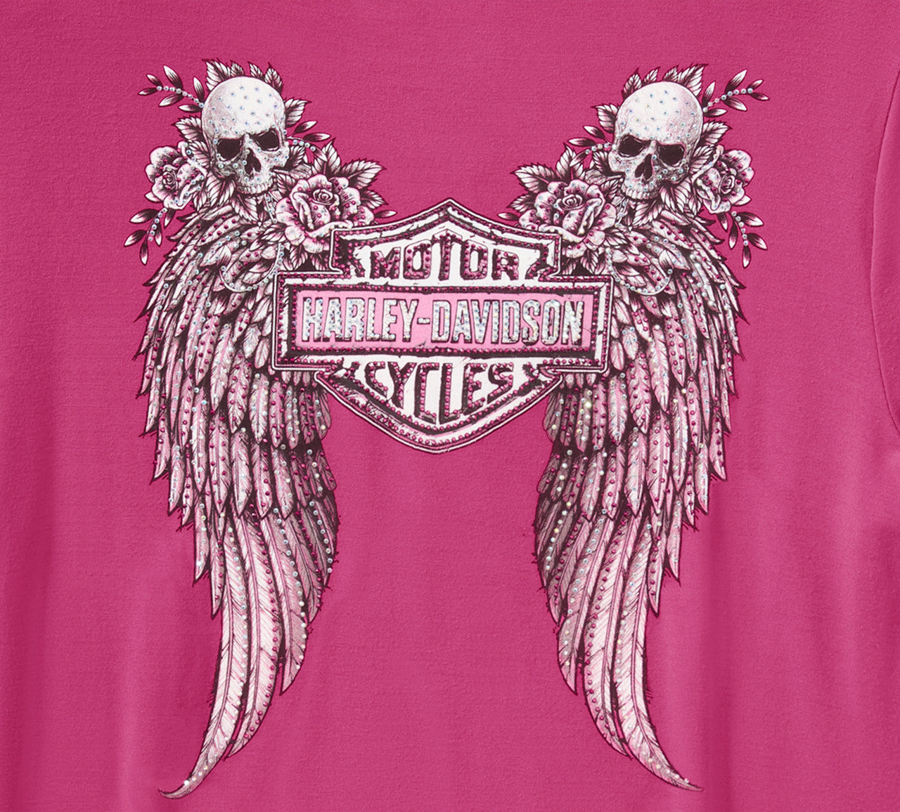 Harley-Davidson Women's Bling Angel Wings Short Sleeve Laced Front Tee