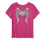 Harley-Davidson Women's Bling Angel Wings Short Sleeve Laced Front Tee