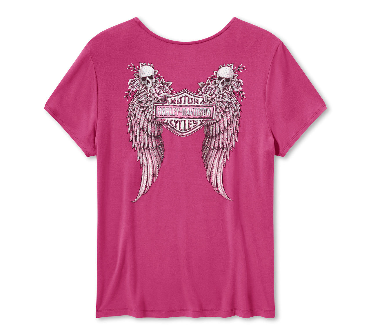 Harley-Davidson Women's Bling Angel Wings Short Sleeve Laced Front Tee