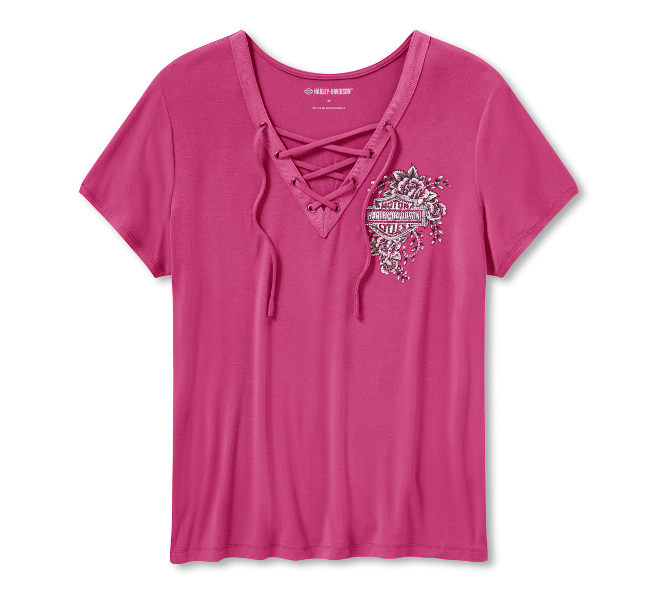 Harley-Davidson Women's Bling Angel Wings Short Sleeve Laced Front Tee