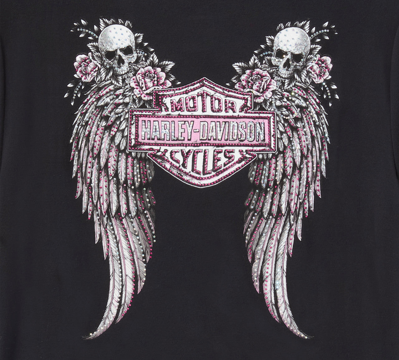 Harley-Davidson Women's Bling Angel Wings Short Sleeve Laced Front Tee