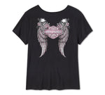 Harley-Davidson Women's Bling Angel Wings Short Sleeve Laced Front Tee