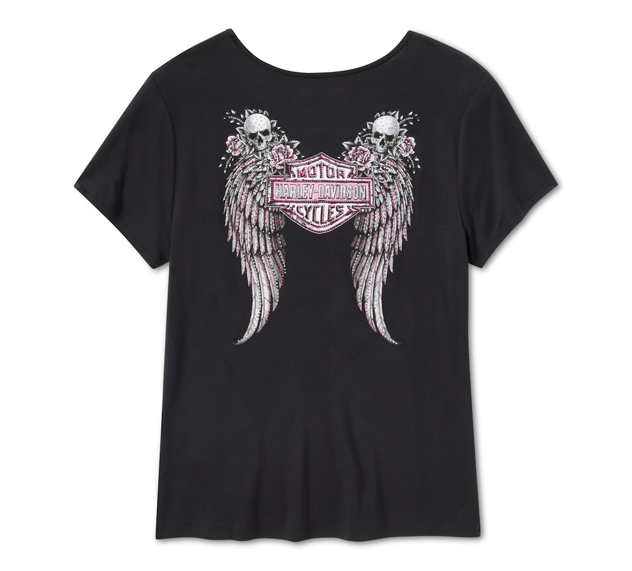 Harley-Davidson Women's Bling Angel Wings Short Sleeve Laced Front Tee